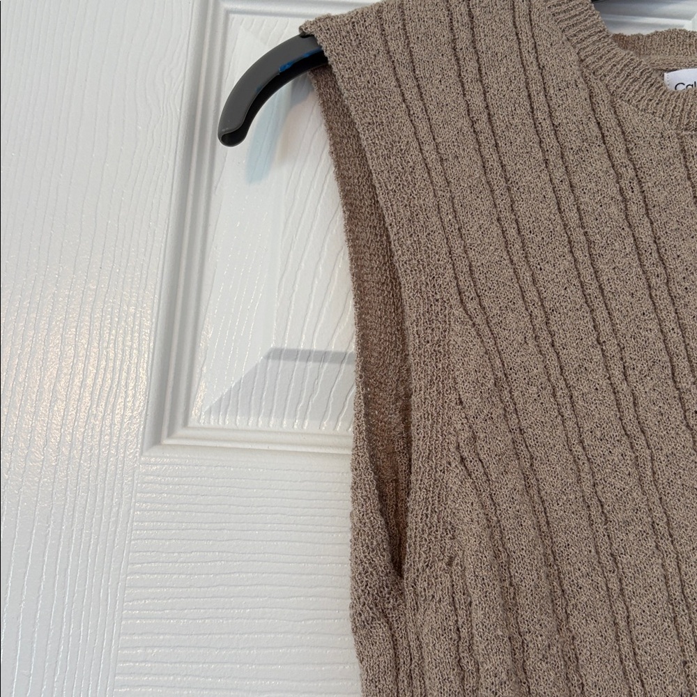 Ribbed Sleeveless Knit Tank in Taupe Brown - Picture 9 of 9